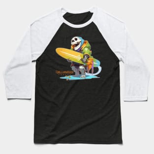 Halloween Beach Surfer Gnarly Skull Baseball T-Shirt